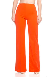 Orange Solid, Full Length Pants In A Flare Style With A High Waist, And Wide Legs