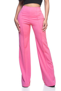 Rose Pink Solid, Full Length Pants In A Flare Style With A High Waist, And Wide Legs