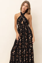 Black Floral Maxi Dress With Ruffle Details