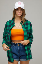 Green Plaid Embroidered Patch Button Down Jacket