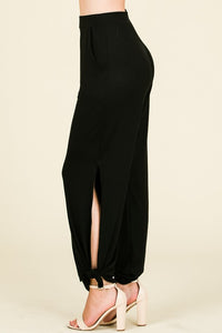 Black Split Side Tied Hem Pants
