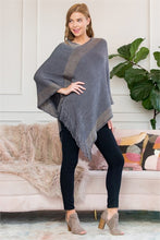 Grey Two Tone Fringe Poncho