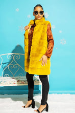 Mustard Long Furry Tiered High Neck Puffer Vest