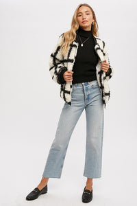 Black Grid Sherpa Bomber Jacket