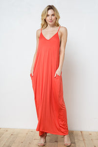 Orange Knit Open Shoulder V Neck Harem Maxi Dress