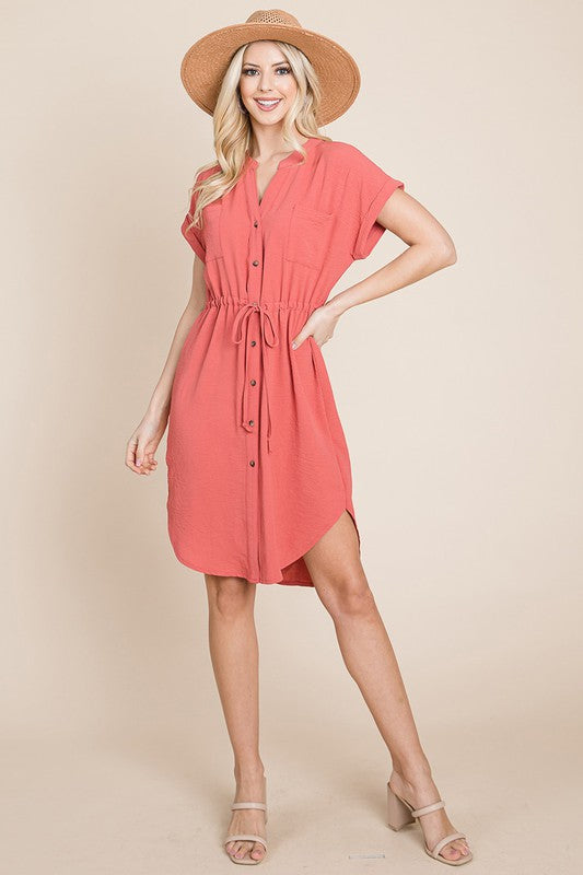Light Red Summer Button Down Dress