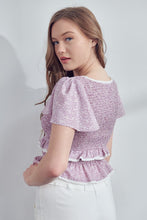 Purple Sweetheart Neck Top With Smocking Bodice Detail