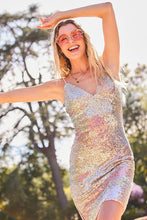 AdjustableStrap V-NeckBackZipper MultiColorSequin