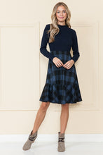 Navy Plaid And Solid Rib Matched Dress