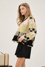 Black V Neck Plaid Cropped Sweater