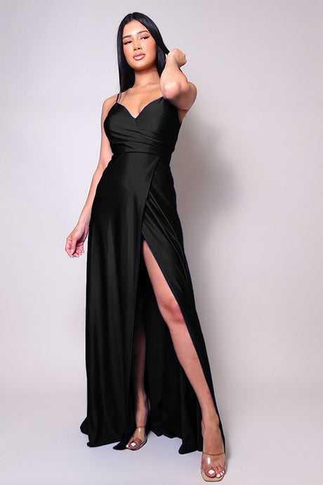 Black Spaghetti Strap V Neck Bodycon Maxi Dress