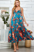 Teal Multi Ring Detailed Tiered Print Dress