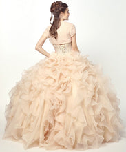 Champagne Beaded Corset Bodice With Organza Ruffle Skirt Bal