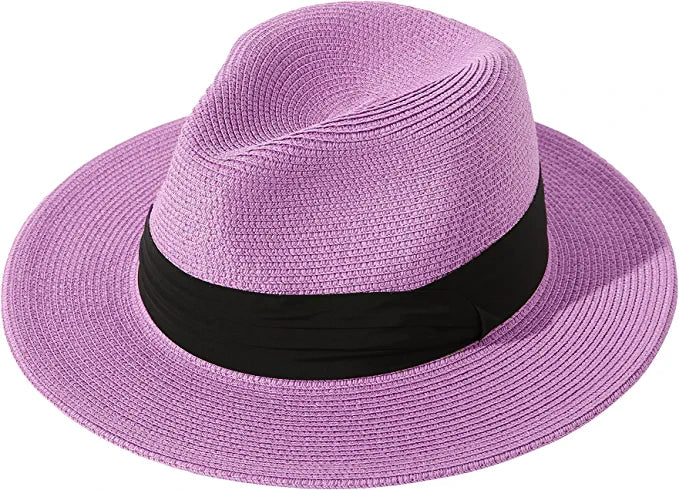 Purple Summer Banding Beach Straw Sunhat