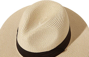 Khaki Summer Banding Beach Straw Sunhat