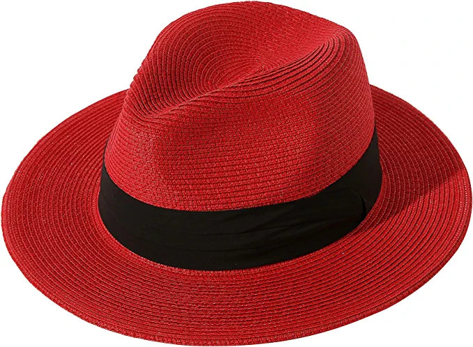 Red Summer Banding Beach Straw Sunhat