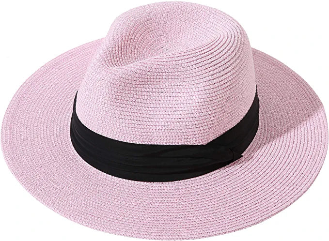 Pink Summer Banding Beach Straw Sunhat