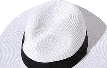 White Summer Banding Beach Straw Sunhat