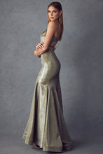 Metallic Gold Fitted Metallic Prom Evening Gown