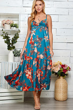 Teal Multi Ring Detailed Tiered Print Dress