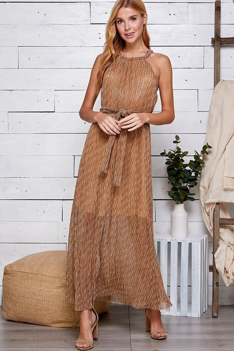Multi Brown Multi Color Halter Neck Maxi Dress