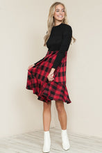 Black/Red Plaid And Solid Rib Matched Dress