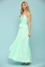Mint Shiny Woven Halter Neck Strap Key Hole Front Midi