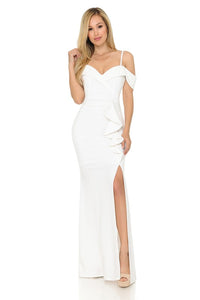 White Off The Shoulder Ruffled Formal Dress