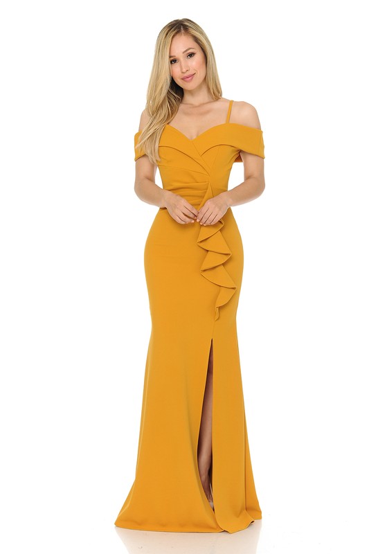 Yellow Off The Shoulder Ruffled Formal Dress