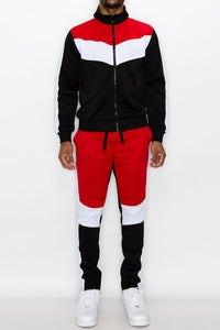 Red Men's Color Block Track Set