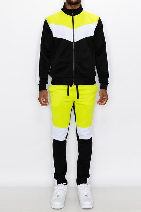 F.Yellow Men's Color Block Track Set