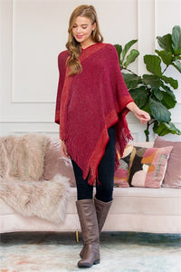 Red Two Tone Fringe Poncho