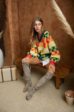 Orange/Neon V Neck Plaid Cropped Sweater