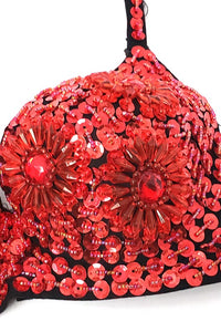 Red Sexy Belly Dance Sequin Beaded Bra