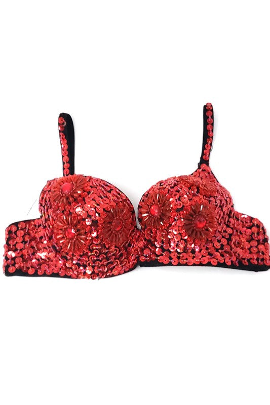 Red Sexy Belly Dance Sequin Beaded Bra
