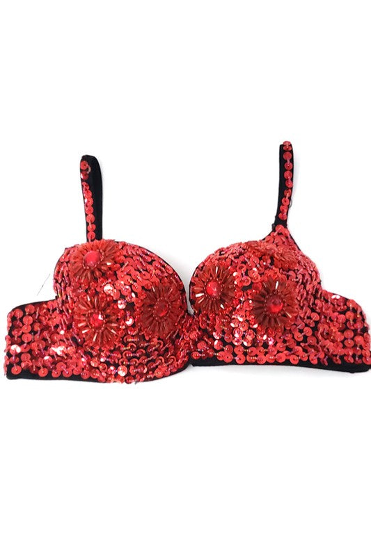 Red Sexy Belly Dance Sequin Beaded Bra – Aquarius Brand