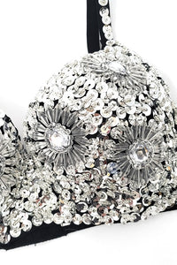 Silver Sexy Belly Dance Sequin Beaded Bra