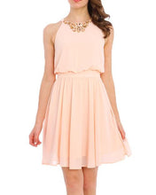 Sleeveless Gem Chest Flared Sheer Dress
