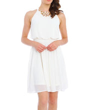 Sleeveless Gem Chest Flared Sheer Dress