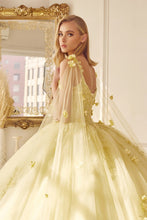 Yellow Long Tulle Cape With 3d Flowers Applique Quinceane