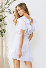 White Ruffle Puff Sleeve Short Prairie Dress