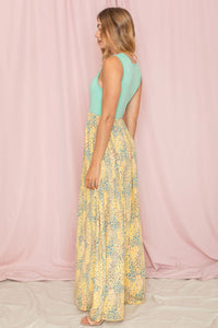 Mint Yellow Meadow Floral Print Maxi Dress