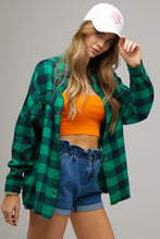 Green Plaid Embroidered Patch Button Down Jacket