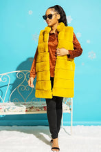 Mustard Long Furry Tiered High Neck Puffer Vest