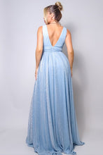 Light Blue Sleeveless Deep V Glitter Ice Queen Maxi Dress