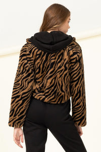 Brown Zebra Relaxing Made Patterned Fur Jacket