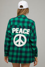 Green Plaid Embroidered Patch Button Down Jacket