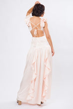 Champagne Solid Satin Ruffle Sleeve Gown