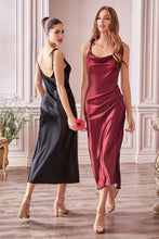 Gold Slim Fit Satin Midi Dress