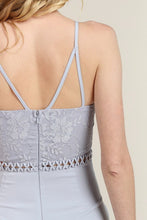 Blue Grey Asymmetrical Hem with Lace Insert Short Dress